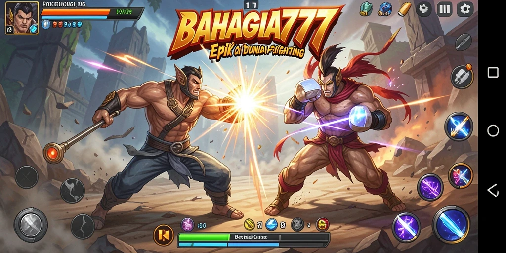 Tampilan seru dari gameplay pertarungan BAHAGIA777 yang mendebarkan.
