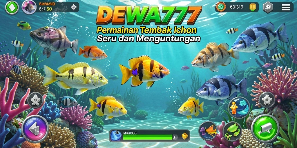 Tampilan gameplay menarik dari DEWA777 dengan ikan beraneka ragam.