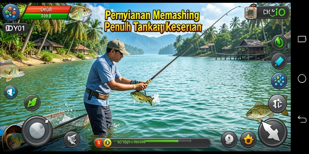 Screenshot gameplay DY01 menampilkan aksi seru saat memancing ikan.