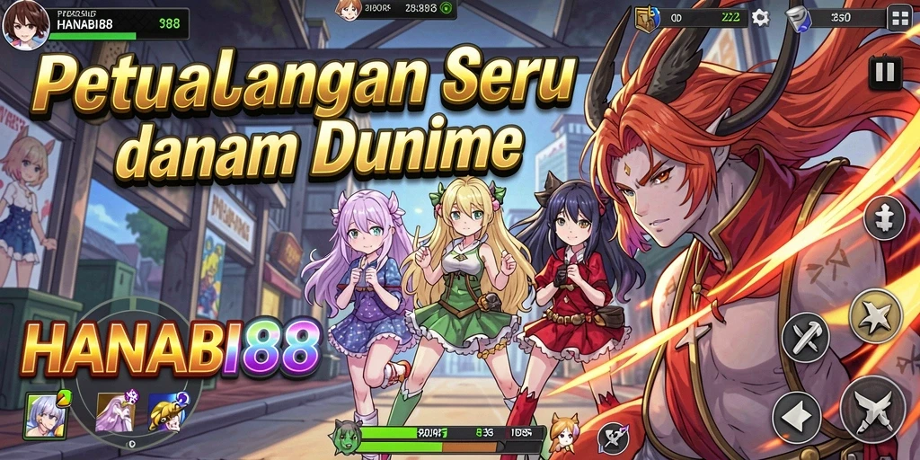 Screenshot utama HANABI88 menampilkan aksi pertarungan karakter anime.