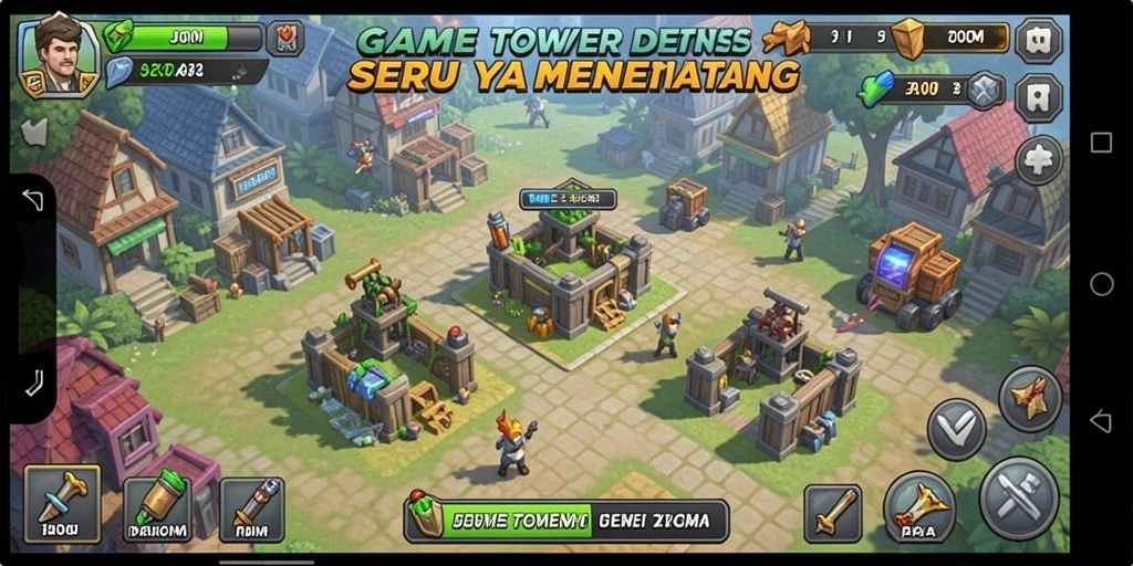 Tampilan gameplay J200M yang menegangkan dalam pertahanan menara.