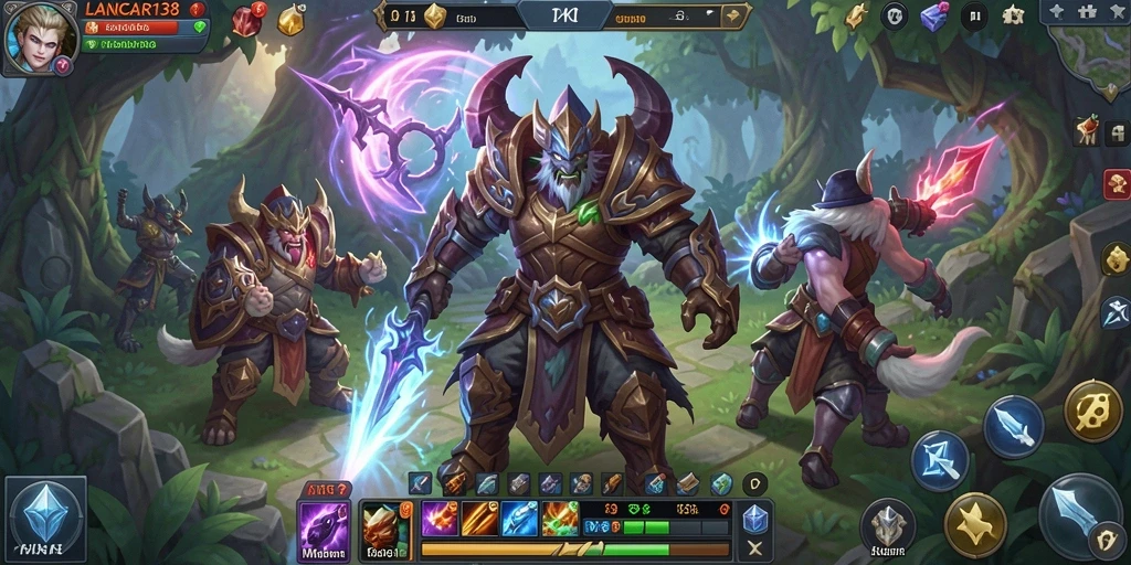 Screenshot gameplay LANCAR138 yang menampilkan pertarungan epik di dunia fantasy.