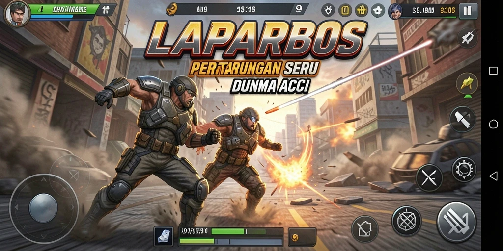 Tampilan screenshot LAPARBOS yang menunjukkan pertarungan seru dan karakter yang beraksi.