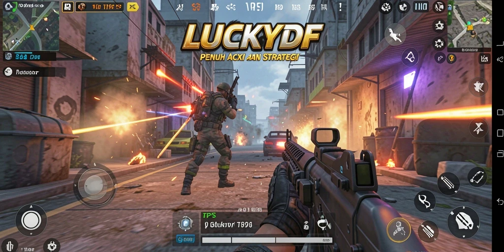 Tampilan gameplay TPS yang menegangkan dalam LUCKYDF.