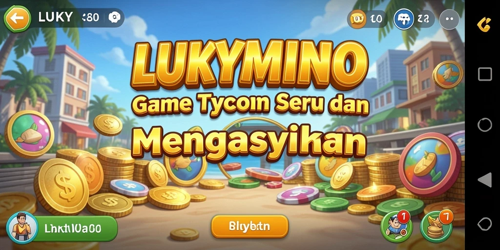 Tampilan gameplay LUKYMINO yang menggambarkan keseruan dalam mengelola bisnis Tycoon.